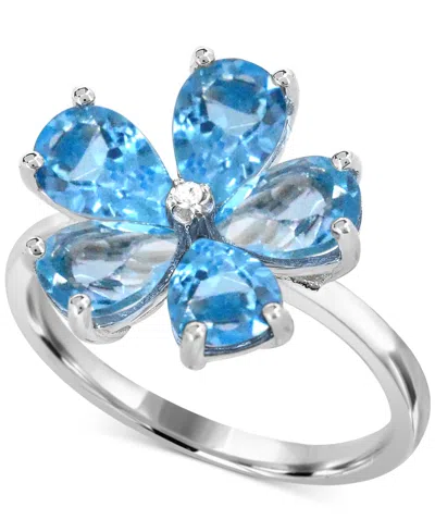 Macy's Swiss Blue Topaz (4 Ct. T.w.) & Diamond Accent Flower Ring In Sterling Silver