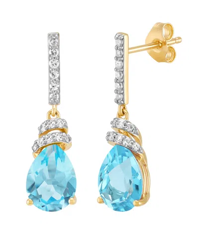 Macy's Swiss Blue Topaz And Diamond Dangle Earrings (2-3/8 Ct. T.w. Topaz, 1/6 Ct. T.w. Diamond) In 14k Yel