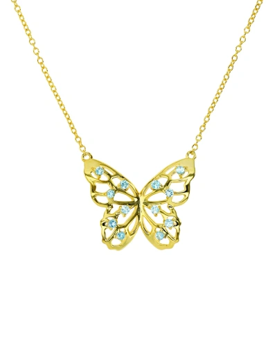 Macy's Swiss Blue Topaz Openwork Butterfly 18" Pendant Necklace (1/2 Ct. T.w.) In 14k Gold-plated Sterling