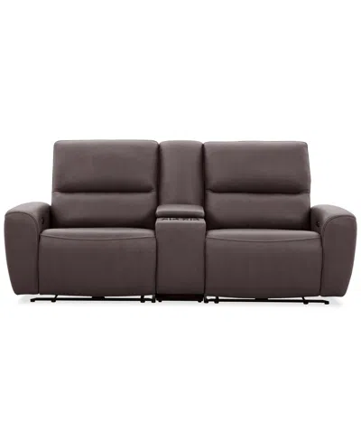 Macy's Symond 3-piece Leather 2 Power Motion Sofa In Brown