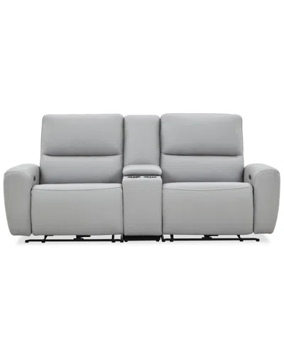Macy's Symond 3-piece Leather 2 Power Motion Sofa With Console In Gray