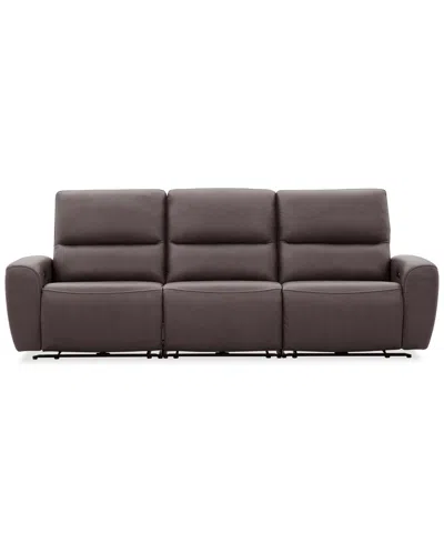 Macy's Symond 3-piece Leather 3 Power Motion Sofa In Brown