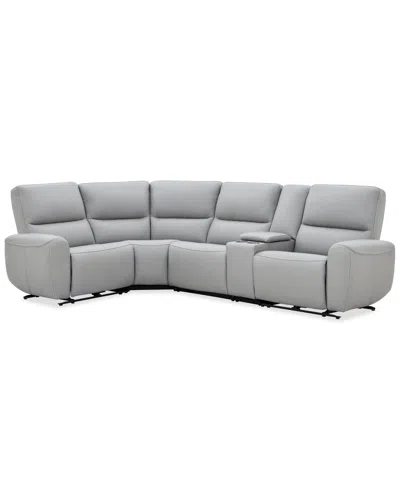 Macy's Symond 5-piece Leather 2 Power Motion Sectional Sofa In Gray