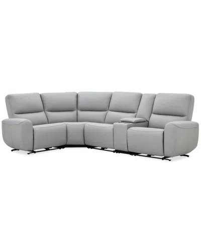 Macy's Symond 5-piece Leather 3 Power Motion Sectional Sofa In Gray