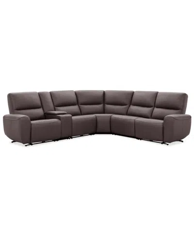 Macy's Symond 6-piece Leather 2 Power Motion Sectional Sofa In Brown