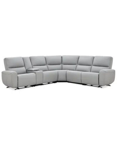 Macy's Symond 6-piece Leather 2 Power Motion Sectional Sofa In Gray