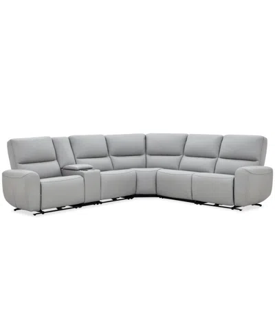 Macy's Symond 6-piece Leather 3 Power Motion L-shape Sectional Sofa In Gray