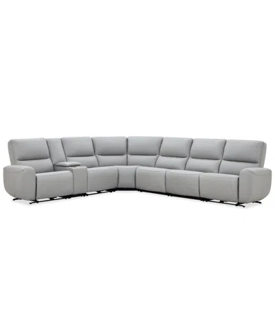 Macy's Symond 7-piece Leather 3 Power Motion Sectional Sofa In Gray