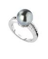 Macy's Tahitian Cultivated Pearl (10mm) And Diamond (1/4 Ct. T.w.) Ring In 14k White Gold In Metallic