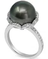 Macy's Tahitian Pearl (12mm) & Diamond (1/3 Ct. T.w.) Ring In 14k White Gold In Black