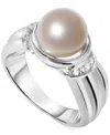 Macy's Tahitian Pearl (9mm) & Diamond (1/20 Ct. T.w.) Ring In Sterling Silver In Transparent
