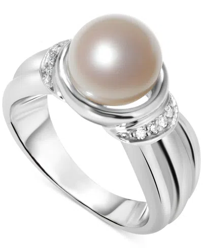 Macy's Tahitian Pearl (9mm) & Diamond (1/20 Ct. T.w.) Ring In Sterling Silver In Transparent