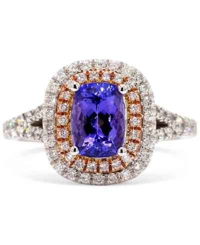 Macy's Tanzanite (1-1/2 Ct. T.w.) & Diamond (1/2 Ct. T.w.) Double Halo Ring In 10k White & Rose Gold