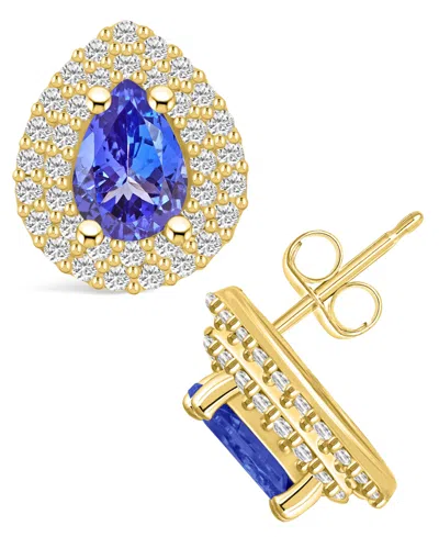 Macy's Tanzanite (1-1/3 Ct. T.w.) And Diamond (5/8 Ct. T.w.) Halo Stud Earrings In Gold