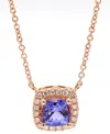 Macy's Tanzanite (1-1/4 Ct. T.w.) & Cushion Diamond (1/6 Ct. T.w.) Pendant Necklace In 14k Rose Gold, 18" In Tanzanite