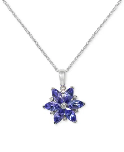 Macy's Tanzanite (1-3/8 Ct. T.w.) & Diamond Accent Starflower Pendant Necklace In 14k White Gold