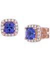 Macy's Tanzanite (1 Ct T.w.) & Diamond (1/6 Ct. T.w.) Halo Stud Earrings In 14k Rose Gold In Tanzanite