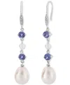 Macy's Tanzanite (1 Ct. T.w.), Cultured Freshwater Pearl (3mm, 10x7mm) & Diamond Accent Linear Drop Earring In Blue