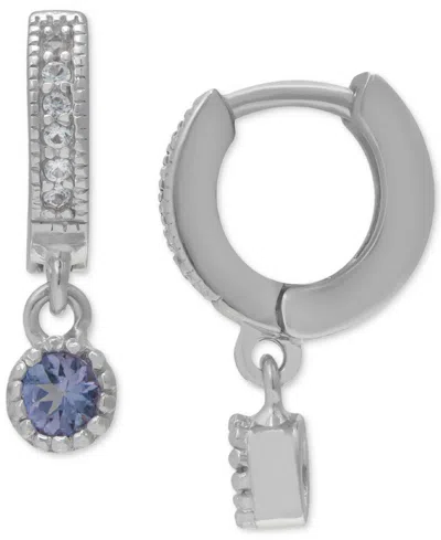 Macy's Tanzanite (1/4 Ct. T.w.) Charm Lab Grown White Sapphire (1/10 Ct. T.w.) Huggie Hoop Earrings In Ster