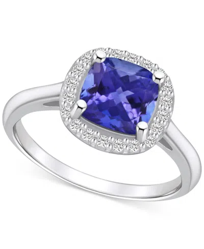 Macy's Tanzanite (2-1/3 Ct. T.w.) & Diamond (1/4 Ct. T.w.) Cushion Halo Ring In 14k Gold In White Gold