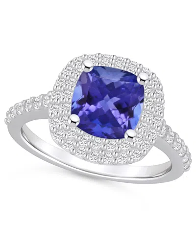 Macy's Tanzanite (2-1/3 Ct. T.w.) & Diamond (5/8 Ct. T.w.) Cushion Halo Statement Ring In 14k Gold In White Gold