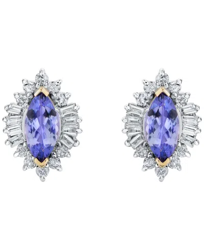 Macy's Tanzanite (3/4 Ct. T.w.) & Diamond (1/2 Ct. T.w.) Stud Earrings In 10k Yellow Gold In Purple
