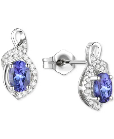 Macy's Tanzanite (3/4 Ct. T.w.) & Lab-grown White Sapphire (1/6 Ct. T.w.) Oval Swirl Stud Earrings In Sterl