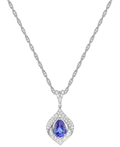 Macy's Tanzanite & Lab-grown White Sapphire 18" Pendant Necklace In Sterling Silver