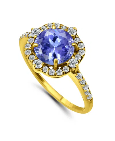 Macy's Tanzanite Cubic Zirconia Fancy Halo Ring In Silver Plate In Blue