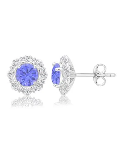 Macy's Tanzanite Cubic Zirconia Halo Stud Earrings In Silver