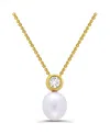 Macy's Teardrop Freshwater Cultured Pearl Round Cubic Zirconia Bezel Necklace In Gold