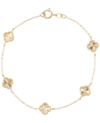 Macy's Textured Clover Link Bracelet In 10k Yellow Gold
