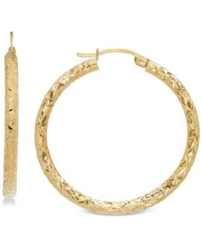 Macy's Macys Textured Diamond Cut Hoop Earrings In 14k Yellow Gold