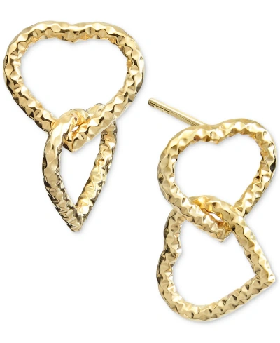 Macy's Textured Double Heart Interlocking Link Drop Earrings In 10k Gold In Yellow Gold
