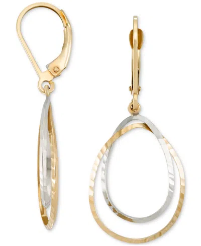 Macy's Textured & Polished Oval Leverback Drop Earrings In 10k Two-tone Gold