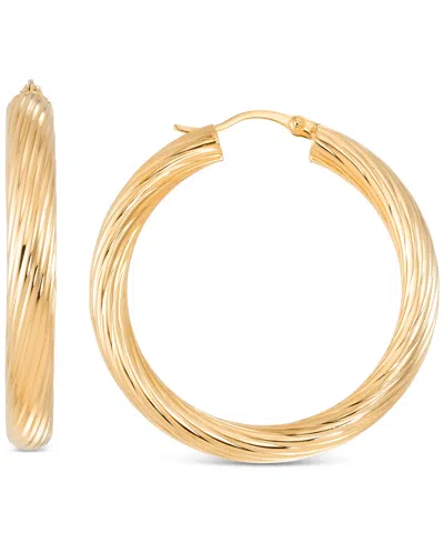 Macy's Textured Medium Hoop Earrings In 14k Gold-plated Sterling Silver, 1.57" In Gold Over Silver