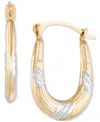 Macy's Textured Oval Hoop Earrings In 10k Two-tone Gold In Two-tone