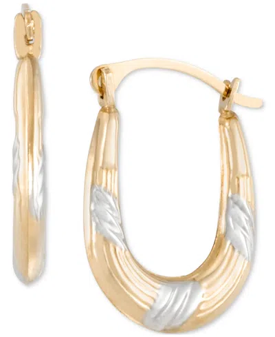 Macy's Textured Oval Hoop Earrings In 10k Two-tone Gold