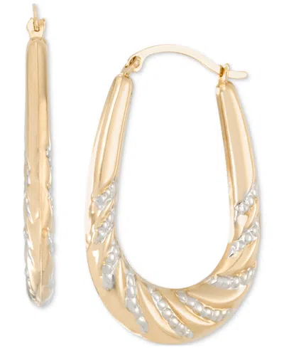 Macy's Textured Oval Hoop Earrings In 14k Two-tone Gold
