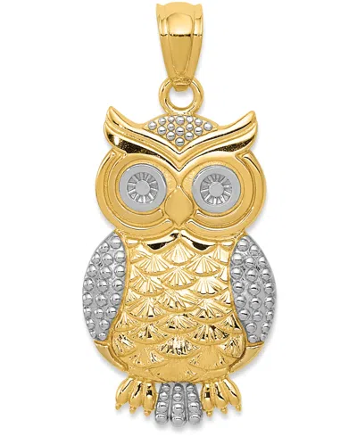 Macy's Textured Owl Charm In 14k Gold With Rhodium Plating In Gold,white