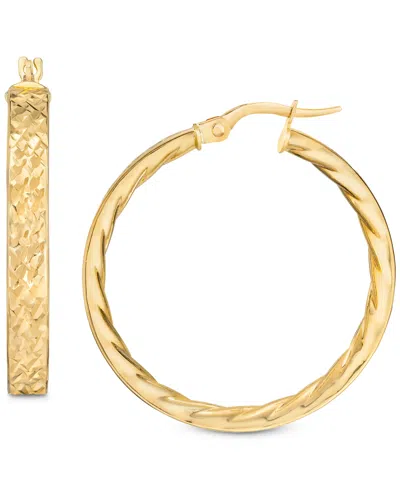 Macy's Textured Small Hoop Earrings In 14k Gold, 1" In Yellow Gold