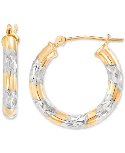 Macy's Textured Two-tone Tube Small Hoop Earrings In 14k Gold, (3/4")