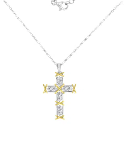 Macy's Textured Two-tone Cross Necklace In Multi