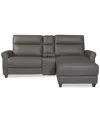 Macy's Thandler 3-pc. Leather Chaise Sectional With 1 Storage Console, Exclusively At