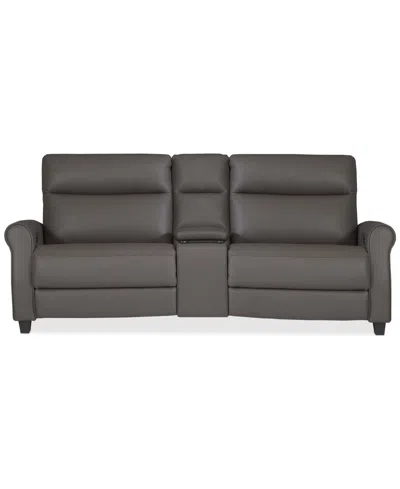 Macy's Thandler 3-pc. Leather Sofa With 2 Power Recliners And 1 Storage Console, Exclusively At  In Gray
