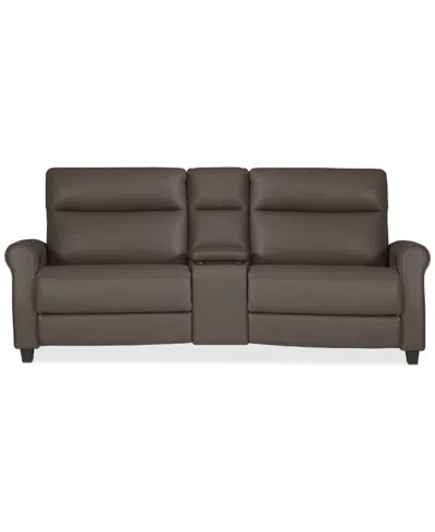 Macy's Thandler 3-pc. Leather Sofa With 2 Power Recliners And 1 Storage Console, Exclusively At  In Brown