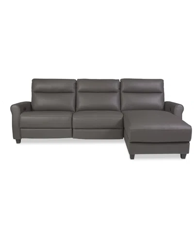 Macy's Thandler 3-pc. Leather Chaise Sectional With 1 Drop Down Table, Exclusively At  In Gray