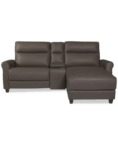 Macy's Thandler 3-pc. Leather Chaise Sectional With 1 Storage Console, Exclusively At  In Brown