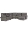 Macy's Thandler 5-pc. Leather Chaise Sectional With 2 Power Recliners, Exclusively At  In Gray