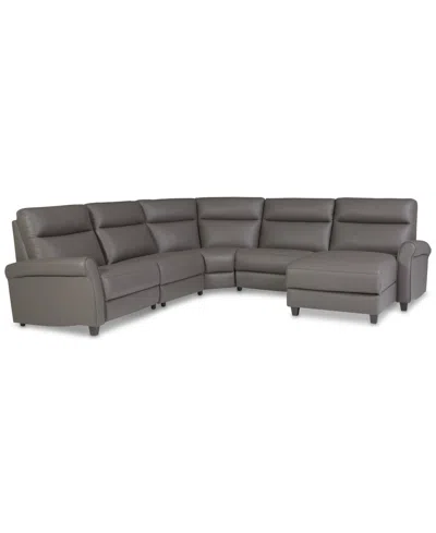 Macy's Thandler 5-pc. Leather Chaise Sectional With 2 Power Recliners, Exclusively At  In Gray